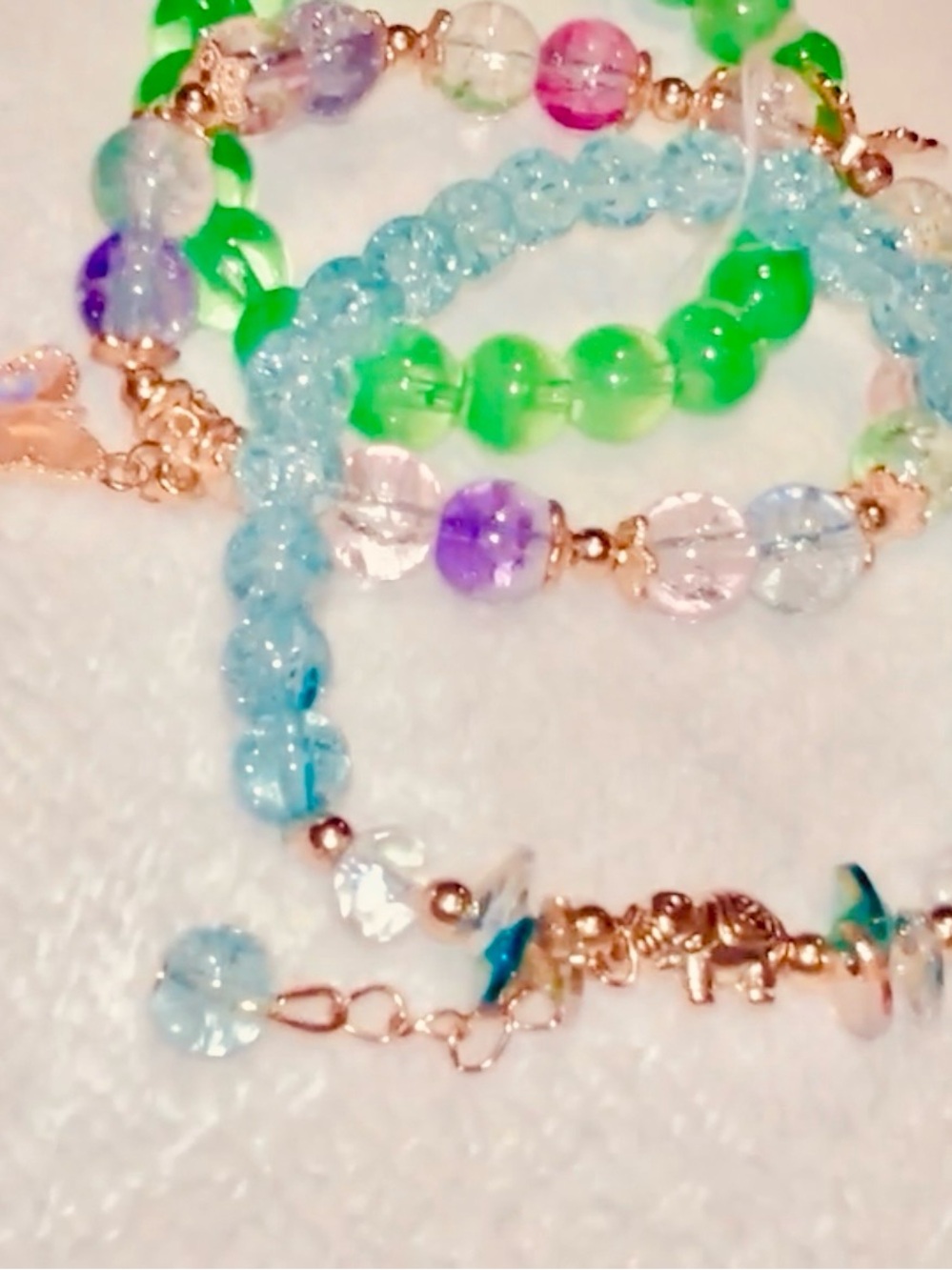 SALE!!! NWT Set of 3 Charmed Bracelets Trio Green/Aqua/Gold Elephant/Butterflies
